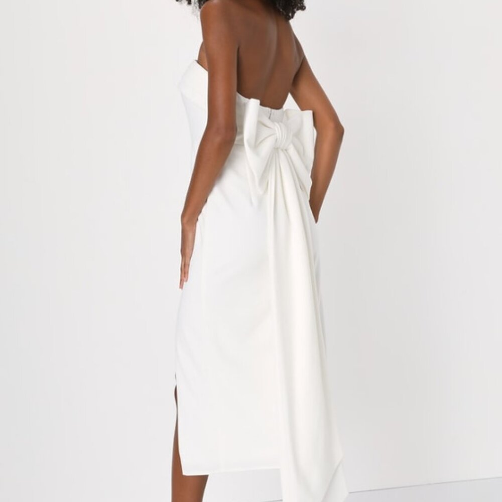 Lulus Fabulous Phenomenon White Strapless Bow Midi Dress - Size S